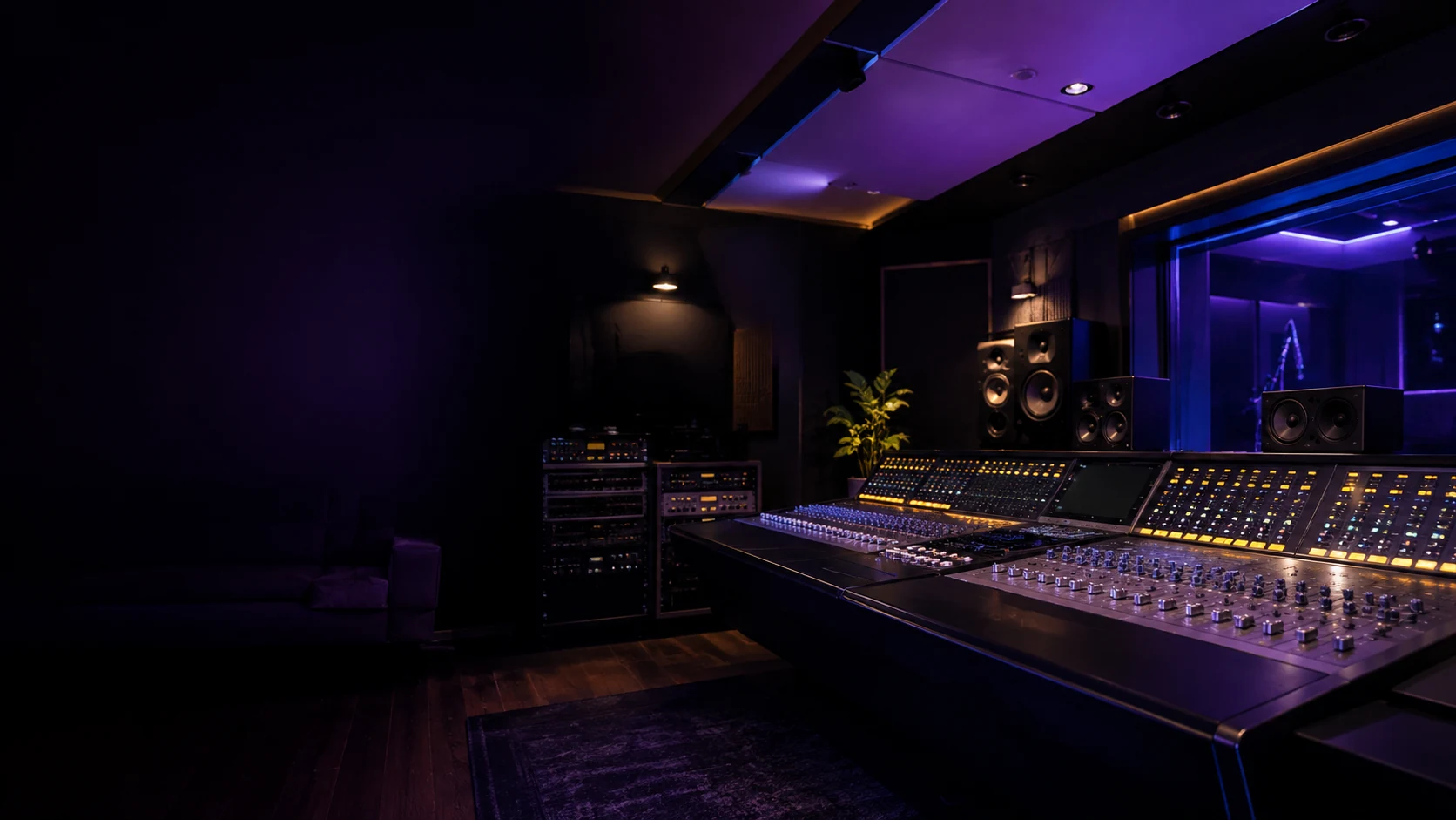 Mesa de producción musical en un estudio